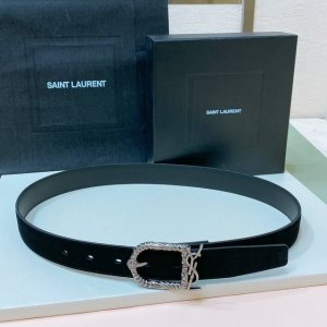 Saint Laurent 23圣罗兰女士腰带皮带 Cassandre仿鹿绒 原厂精密电渡扣头，意大利原厂皮，宽3.0代购级。