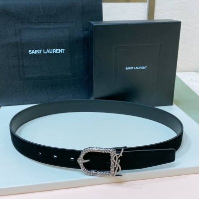 Saint Laurent 23圣罗兰女士腰带皮带 Cassandre仿鹿绒 原厂精密电渡扣头，意大利原厂皮，宽3.0代购级。