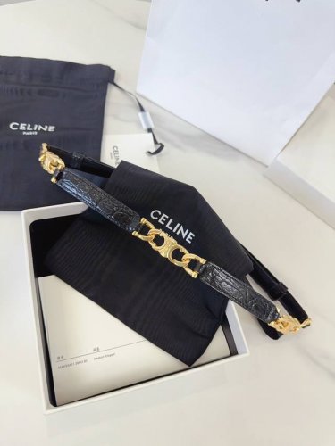 特 赛琳、Taurillon 中腰 金色饰面金属件 钩扣 每个中央方形金属件上均镌刻Celine Paris标识。 可调节均码腰带，配滑扣。