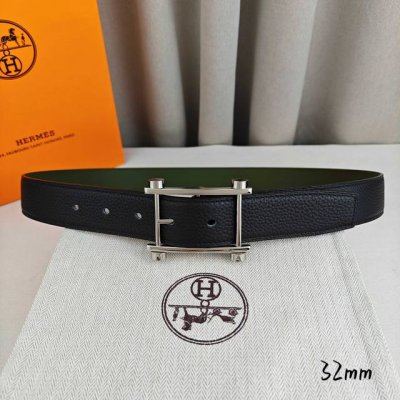 Her~MèS 爱~马仕针扣 顶级品质 头层牛皮 黑色荔枝纹搭配绿色平纹底 32Mm宽 双面可用 配官网经典H银 金 枪扣