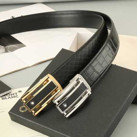 特 万宝龙 头层自动牛皮 宽3.5Cm 官网同步，不锈钢金属标识，适合商务低调人士！自动扣款式 - 点击图像关闭