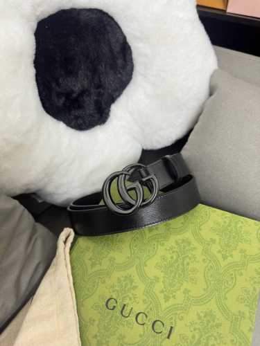 特 Gucci.古驰 全套包装 小牛皮牙签纹，内衬进口专用底 宽3.0cm 亮黑GG扣