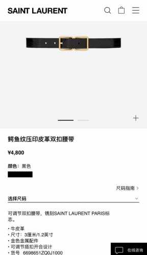 Saint Laurent 聖羅蘭女士腰帶皮帶 原廠精密電渡扣頭，意大利原廠皮，寬3.0Cm，Female鰐魚紋壓印皮革腰帶