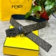 特 Fendi 芬迪 专柜同款 宽4.0Cm 双环正反用腰带 Ff按钉搭扣 兰色cuoio Romano皮革材质 反面面料带有烟草黄和黑色ff图案 四方金属饰面