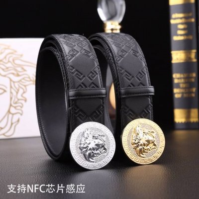 特 范思哲秘原单高档品质专柜官网同步支持NFC感应宽度3.8镶钻扣头意大利双面进口头层小牛皮原版花纹手感极佳 上身郊果棒男士最爱商务休闲两用长度100一125下