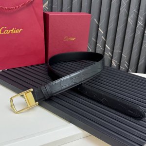 镀钯饰面针扣式皮带，Cartier标志。黑色鳄鱼纹皮带，浮雕“Cartier”标志。尺寸：宽35毫米 可调节 10250340