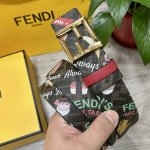 图片包装＋10 Fendi 芬迪 专柜同款 宽4.0Cm 双环正反两面用腰带 Ff按钉搭扣 红色Cuoio Romano皮革材质 反面棕色Ff帆布 饰有拼色Fe