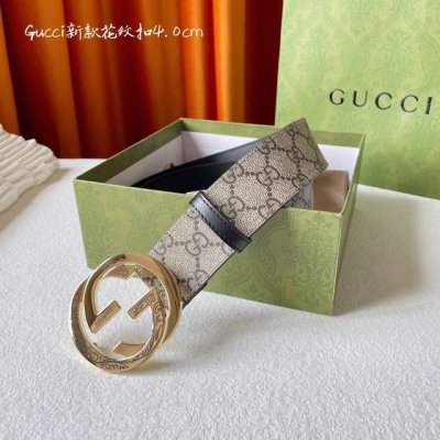 特 Gucci 灰黑色進口帆布Pvc耐用材料 搭配平紋頭層皮底 寬度40Mm 经典花紋扣永不过时款 潮流大方 时尚百搭