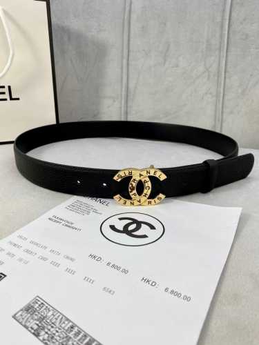 宽度3.0Cm Chanel 香奈儿 荔枝纹牛皮 金 银色花纹金属钢扣