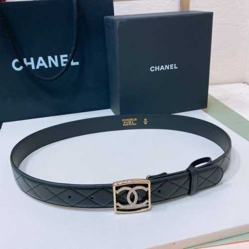 特 C Hanel 24S Cc 水钻 Logo字母搭扣 黄铜金属小牛皮腰带 手感柔软 细腻 3.0Cm
