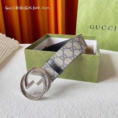 特 Gucci 灰黑色進口帆布Pvc耐用材料 搭配平紋頭層皮底 寬度40Mm 经典花紋扣永不过时款 潮流大方 时尚百搭