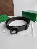 Bv 2025最新款男士编织腰带 纯手工Intreccio大格子编织 意大利荔枝纹小牛皮搭配枪色针扣 扁针扁孔设计 可活动皮圈 宽度35Mm 颜色: 原野绿