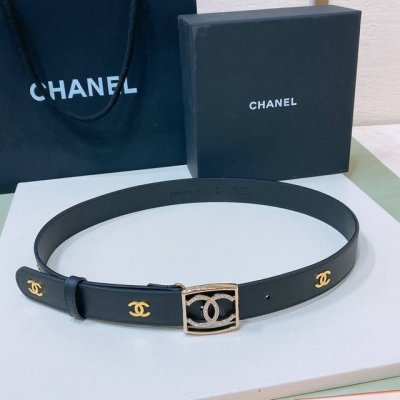 特 C Hanel 24S Cc 水钻 Logo字母搭扣 黄铜金属小牛皮腰带 手感柔软 细腻 3.0Cm