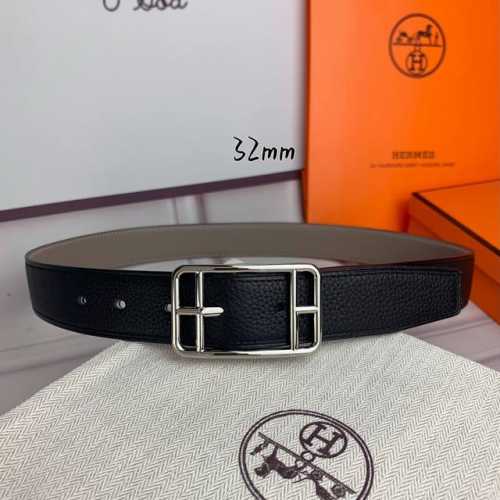 HermèS 爱马仕针扣皮带 原单品质 双面荔枝纹 黑+灰 32Mm宽 双面可用 配官网经典方形亮金 亮银 亚枪扣