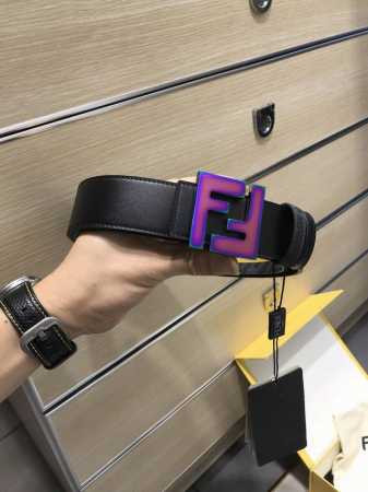 配送专柜包装 打孔针 特批 新款 Fd 宽38 Mm 支持Nfc 芯片扫描，标志造型皮带，原版五彩双层F铆钉扣，进口原版黑荔枝纹配原版老花制成，镀金表面金属制品 - 点击图像关闭