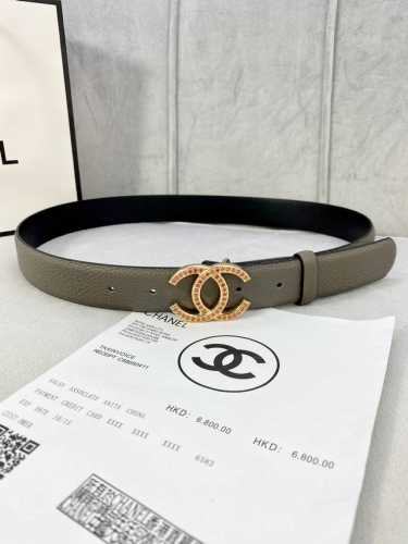 宽度3.0Cm Chanel 香奈儿 荔枝纹牛皮 金 银 色镶钻钢扣。