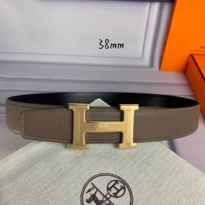 特 P190 HermèS[正]爱马仕 双头尖 双面原版 原单品质 进口头层牛皮 灰色荔枝纹搭配黑色平纹 寸半38Mm 配官网H马拉车花纹亮金 亮银 亮枪扣