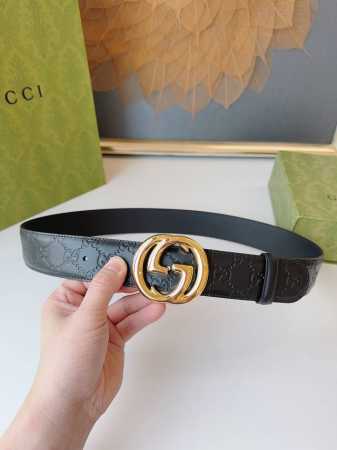 Gucci 经典全皮压花，专柜新版Logo横标，原版进口南非皮底，精品双G钢扣 高端品质，不惧对比，宽度：4.0Cm 代购版本 原单130 - 点击图像关闭