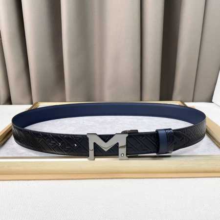 Montblan头层牛皮3.5Cm 年轻时髦！ 官网同步，纯铜金属标识。该皮带可调节，且能根据需要剪裁，达到修身效果。 - 点击图像关闭