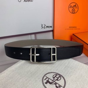 HermèS 爱马仕针扣皮带 原单品质 双面荔枝纹 黑+灰 32Mm宽 双面可用 配官网经典方形亮金 亮银 亚枪扣