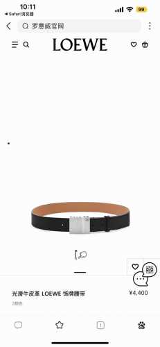 特 Loewe 罗意威 专柜新款 男款休闲腰带 宽3.5Cm 光滑小牛皮 饰有Loewe金属饰牌搭扣