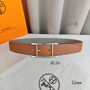 HermèS 爱马仕针扣皮带 原单品质 双面荔枝纹 土黄+卡其 32Mm宽 双面可用 配官网经典H亮金 亮银 亮枪扣