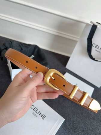 Celine.赛琳 全套包装 Western中号光滑牛皮革腰带 牛皮革 中腰 圆形带扣 2个金属环和1个金属尖头装饰 第一个圆环底部镌刻Celine Paris - 点击图像关闭