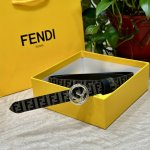 Fendl芬迪专柜同款 宽20Mm 原版定制布料 单环皮带钢扣 Ff图案布料材质 棕色皮革内衬 单钉镀钯金属配件 时尚潮流 经典系列