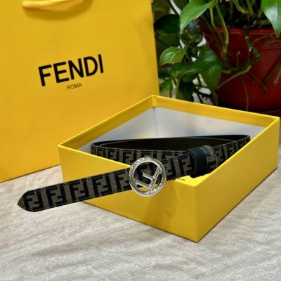 Fendl芬迪专柜同款 宽20Mm 原版定制布料 单环皮带钢扣 Ff图案布料材质 棕色皮革内衬 单钉镀钯金属配件 时尚潮流 经典系列