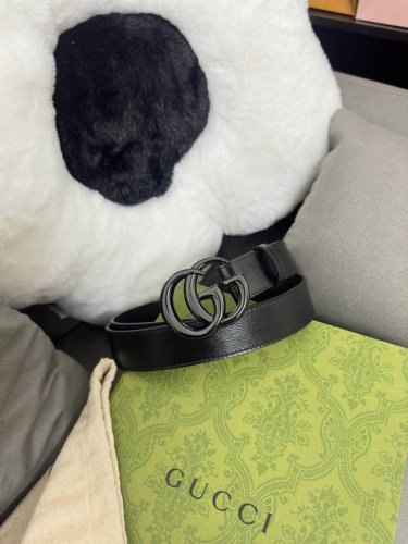 特 Gucci.古驰 全套包装 小牛皮牙签纹，内衬进口专用底 宽3.0cm 亮黑GG扣