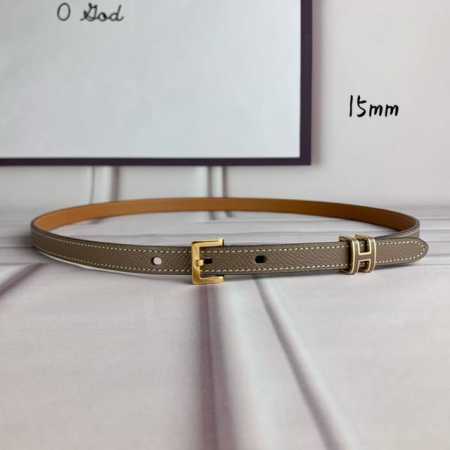 特 Hermès 爱马仕 女款针扣皮带 原单品质 进口头层牛皮 灰色手掌纹面搭配土黄色原版底 15Mm宽 配精品金 银钢扣 - 点击图像关闭