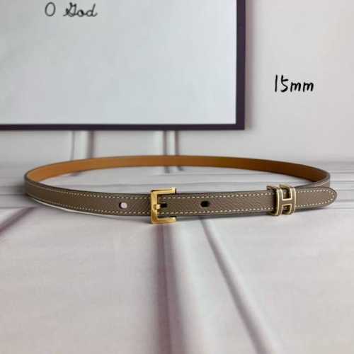 特 Hermès 爱马仕 女款针扣皮带 原单品质 进口头层牛皮 灰色手掌纹面搭配土黄色原版底 15Mm宽 配精品金 银钢扣