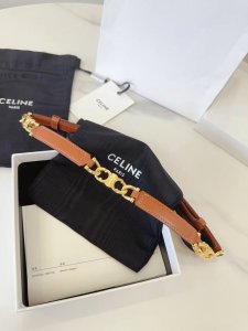 特 赛琳、Taurillon 中腰 金色饰面金属件 钩扣 每个中央方形金属件上均镌刻Celine Paris标识。 可调节均码腰带，配滑扣。