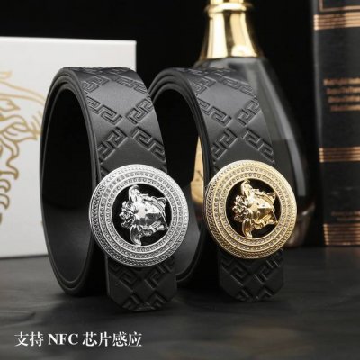 特 范思哲秘原单高档品质专柜官网同步支持NFC感应宽度3.9精美镶钻扣头意大利双面进口头层小牛皮原版美人头花纹手感极佳 上身郊果棒男士最爱商务休闲两用长度100