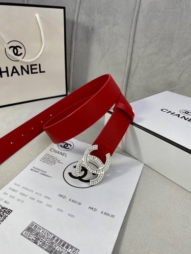 宽度3.0Cm Chanel 香奈儿 女士腰带皮带新款柔软的进口小牛皮金 银色方钻金属钢扣