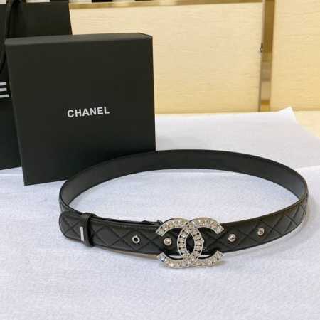 Chanel 23P Cc 水钻 金 与银 小羊皮腰带 3.0Cm精品 精致 典雅 - 点击图像关闭
