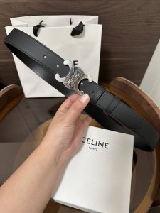 特 ～ CéLine 赛琳 Triomphe大号复古牛皮革腰带 对版金属件 领扣搭扣 宽3.0Cm