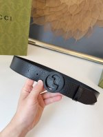 G U C C I 新品圆形互扣式双g搭扣 宽度4.0Cm 经典猪皮纹男士腰带
