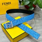 Fendl芬迪专柜同款 宽40Mm原版定制天蓝色Ffvertigo图案皮料 搭配Ff按钉钢扣 时尚潮流 经典百搭款