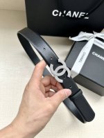 特 宽度3.0Cm Chanel香奈儿简约时尚潮流百搭平滑扣施洛华水晶满钻金属钢扣、牛皮皮带女款 此腰带多色可选！