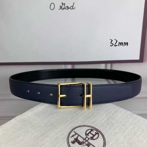 HermèS 爱马仕针扣 原单品质 头层牛皮 深蓝色荔枝纹搭配黑色平纹 32Mm宽 双面可用 配官网H亮金 亮银 哑黑扣