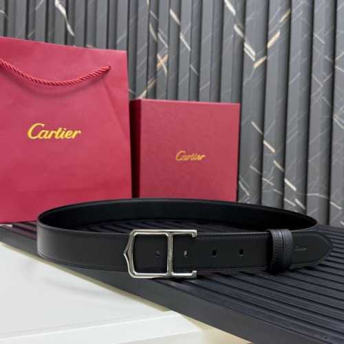 特 镀钯饰面针扣式皮带 Cartier标志 黑色与棕黑牛皮双面皮带 浮雕 Cartier 标志 尺寸 宽35毫米 可调节 10250330