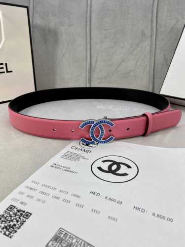 特 宽度3.0Cm Chanel 香奈儿 女士腰带皮带新款柔软的进口小牛皮金 银色方钻金属钢扣。