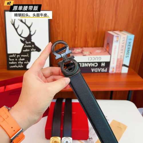 Ferrago 菲拉F 滑道 雙面头层牛皮 全新效果精钢材质搭扣 寬度35毫米 該皮帶可調節 且能根據需要裁剪達到修身效果