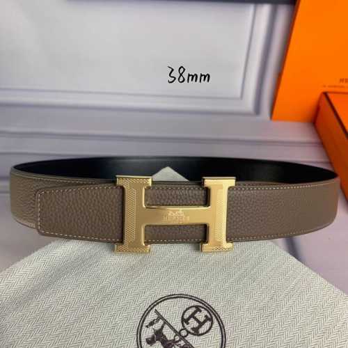 特 P190 HermèS[正]爱马仕 双头尖 双面原版 原单品质 进口头层牛皮 灰色荔枝纹搭配黑色平纹 寸半38Mm 配官网H马拉车花纹亮金 亮银 亮枪扣