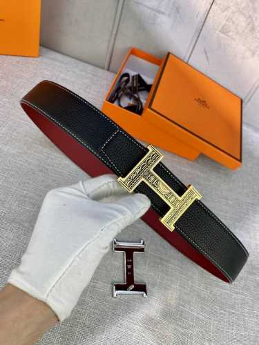 特 Hermes-H Belt Buckle & Reversible Leather Strap 33Mm 爱马仕专柜同步 进口双面小牛皮 精钢精品五金 双面