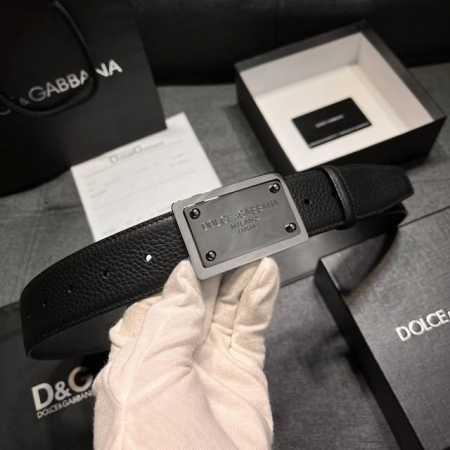 Dg 宽4.0Cm Dolce&Gabbana 新款 进口荔枝纹牛皮 Lux 鞍皮腰带，雅致配饰，搭配双电镀标牌 - 点击图像关闭