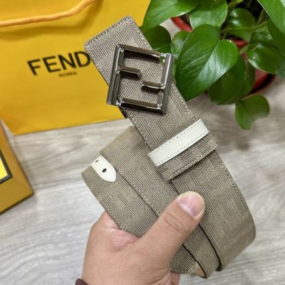 图片包装+10 Fendl 芬迪 专柜同款 宽3.8Cm 原版定制布料 Ff图案布料材质 米白色皮革内衬 单钉镀钯金属配件 时尚潮流 经典系列
