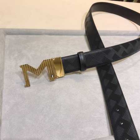万宝、龙 Mont Blanc 新款 进口原厂牛皮压花 尺寸3.5Cm 顶级 - 点击图像关闭