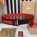 特 3.8宽Christian Louboutin 男士Ricky标志性徽标搭扣黑色腰带红色底，双面牛皮。